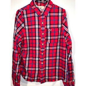 Hollister Mens Red & Blue Plaid Button-Up Long Sleeve Shirt Size L